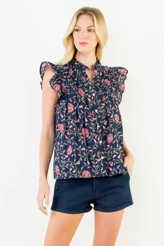 Sarah Floral Flutter Sleeve Top made by THML