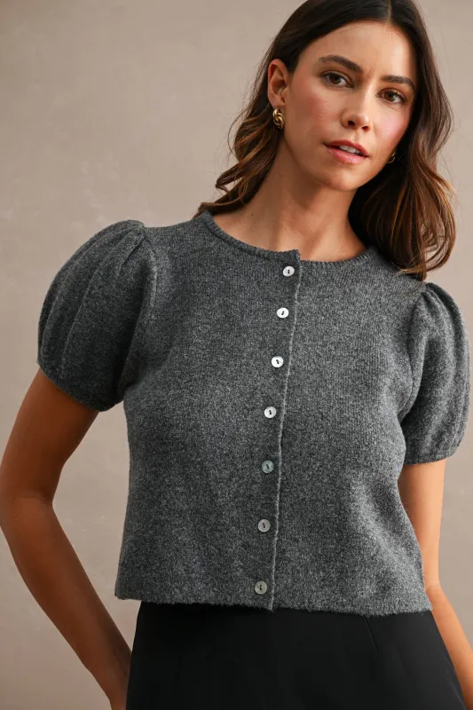 Charlotte Puff Sleeve Sweater, Charcoal made by MABLE
