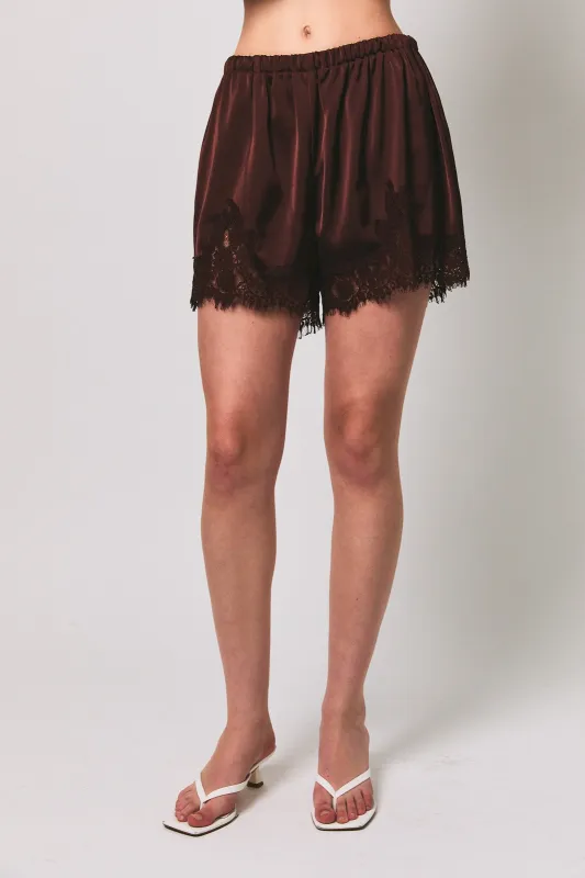 Eclipse Lace Trim Shorts, Chocolate made by Le Lis