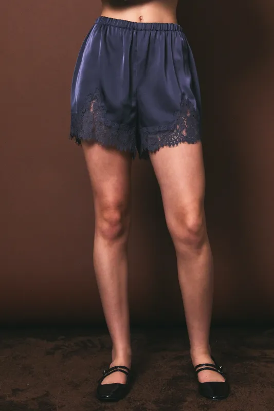Eclipse Lace Trim Shorts, Dark Blue made by Le Lis