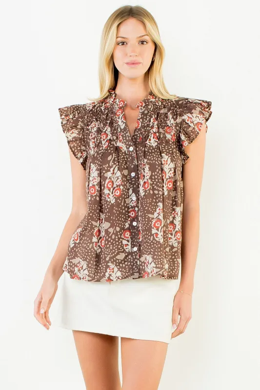 Kelley Floral Flutter Sleeve Top made by THML