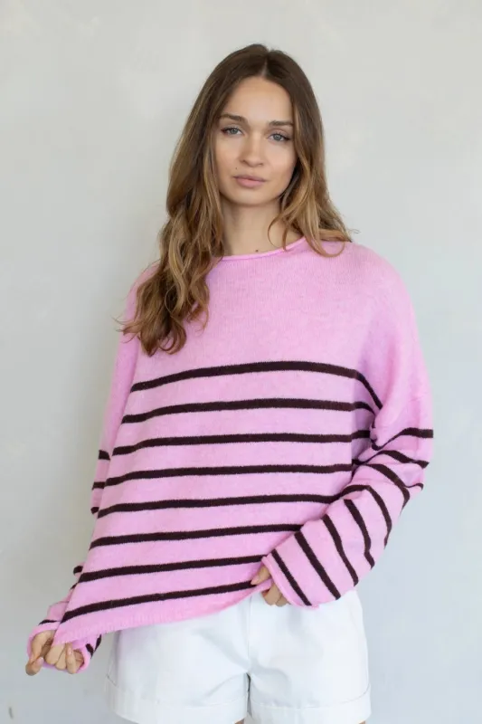 Dale Quarter Striped Sweater, Pink made by Things Between