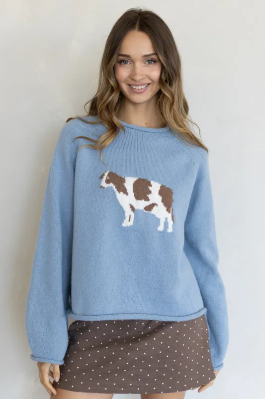 Cow Rollneck Sweater, Dusty Blue made by Things Between