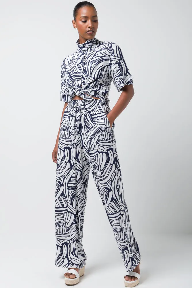Relaxed Printed Viscose Pant Navy sold by Ackermas