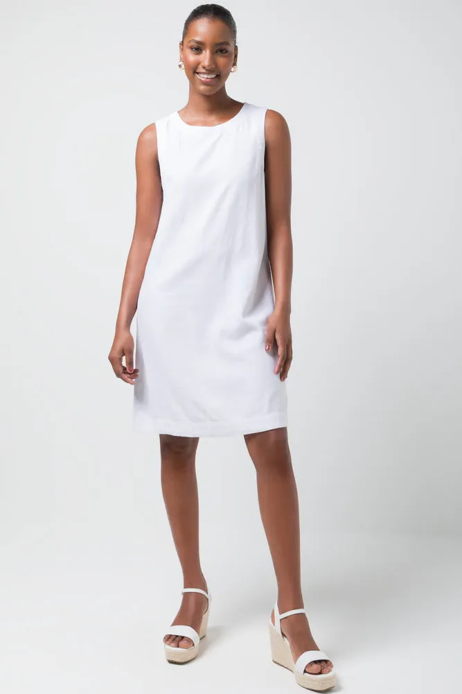 Linen Blend Shift Dress White sold by Ackermas