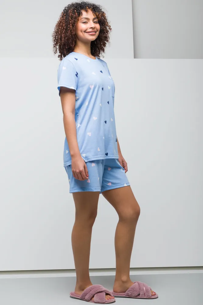 Heart Print Shorty With Chest Pocket Set Blue sold by Ackermas product image thumbnail 2