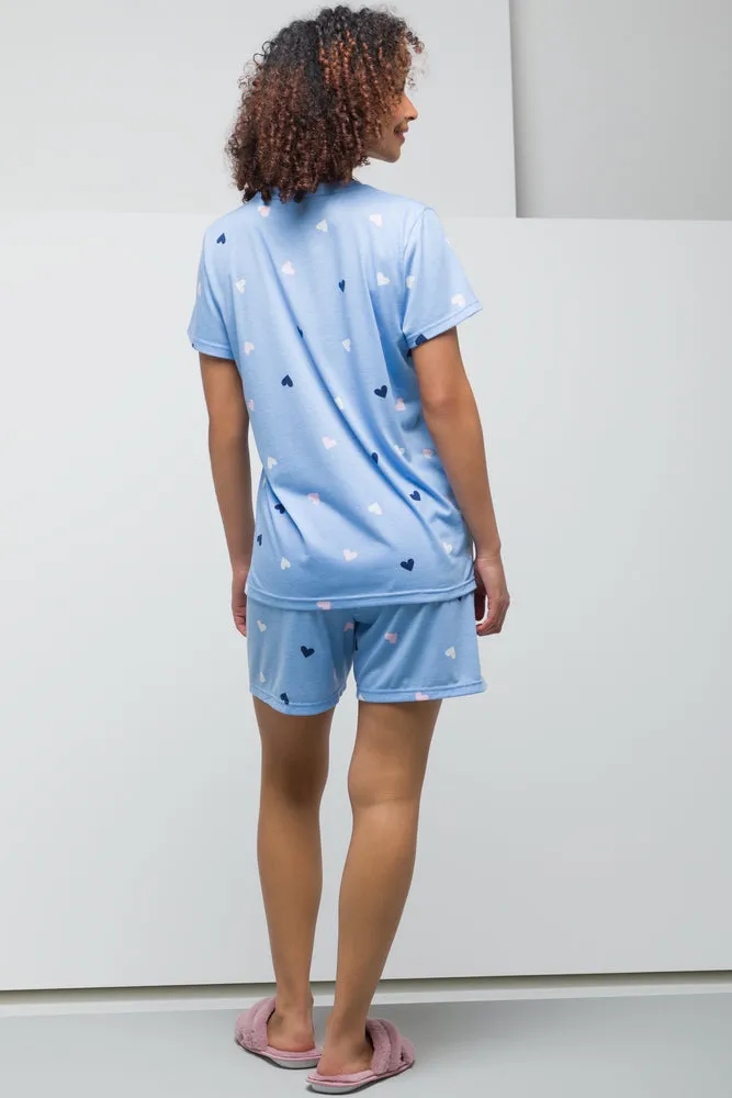 Heart Print Shorty With Chest Pocket Set Blue sold by Ackermas product image thumbnail 3
