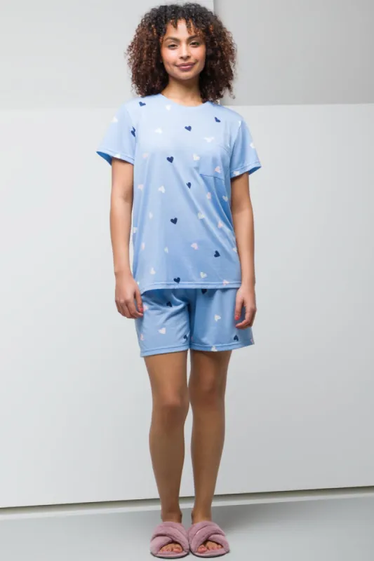 Heart Print Shorty With Chest Pocket Set Blue sold by Ackermas