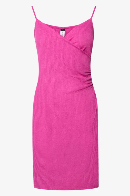 Strappy Wrap Crinkle Knit Dress Pink sold by Ackermas