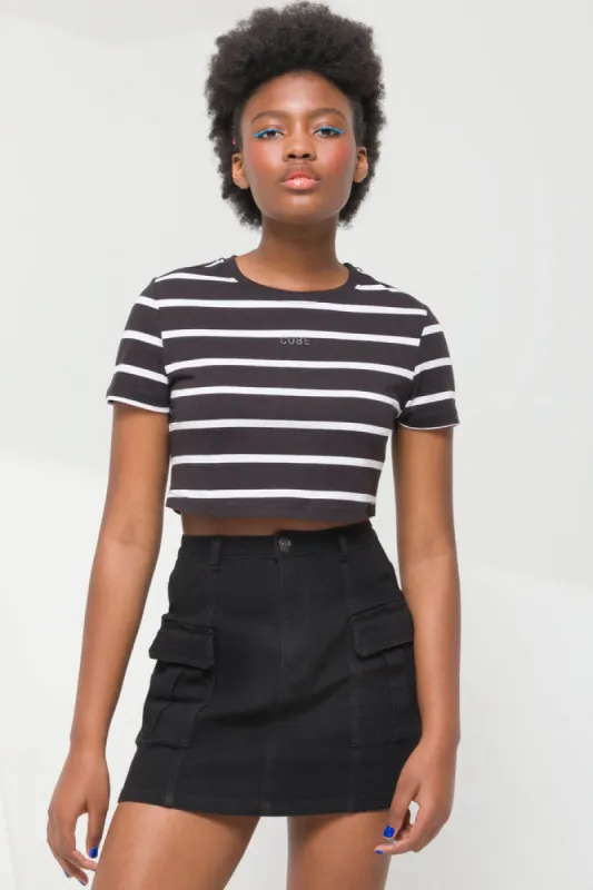 Stripe Cropped Tee White sold by Ackermas
