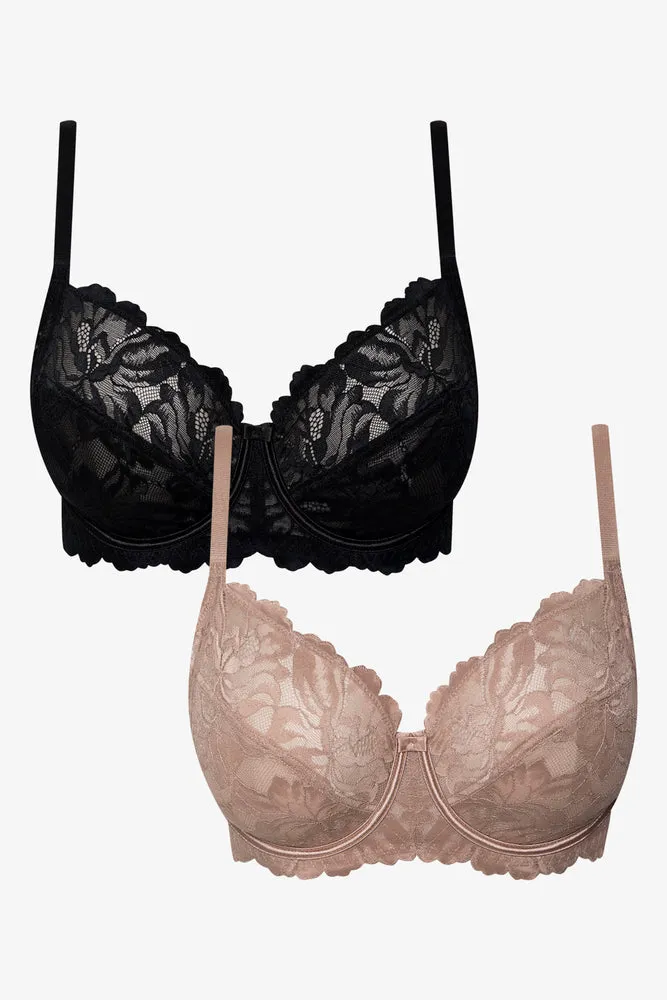 2 Pack Big Lace Summer Non Padded Underwire Black & Natural sold by Ackermas