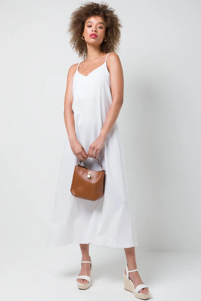 Linen Strappy Maxi Dress White sold by Ackermas