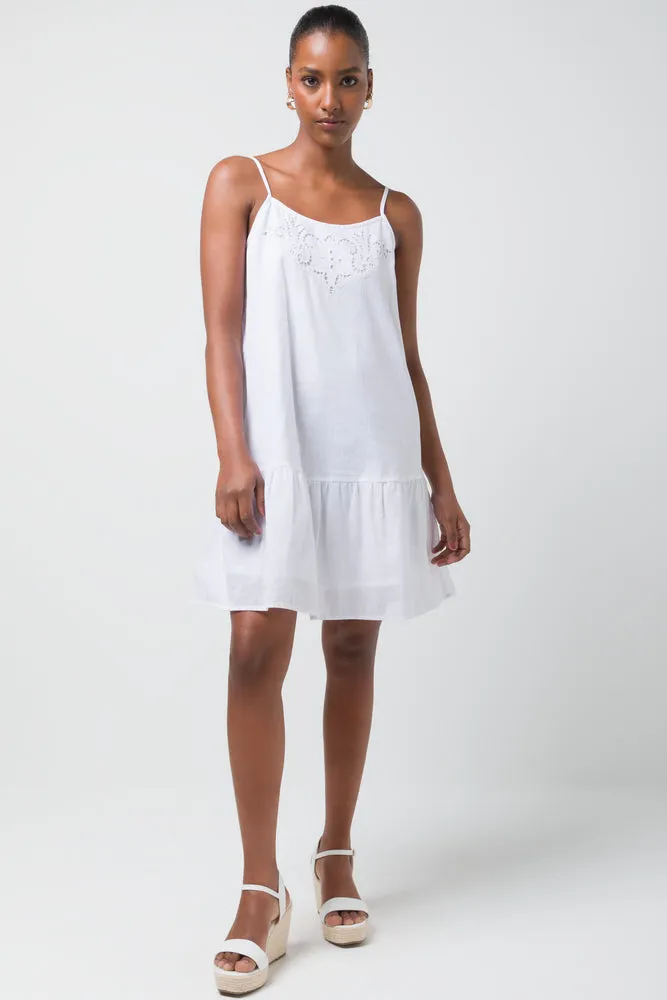 Strappy Anglais Tiered Dress White sold by Ackermas