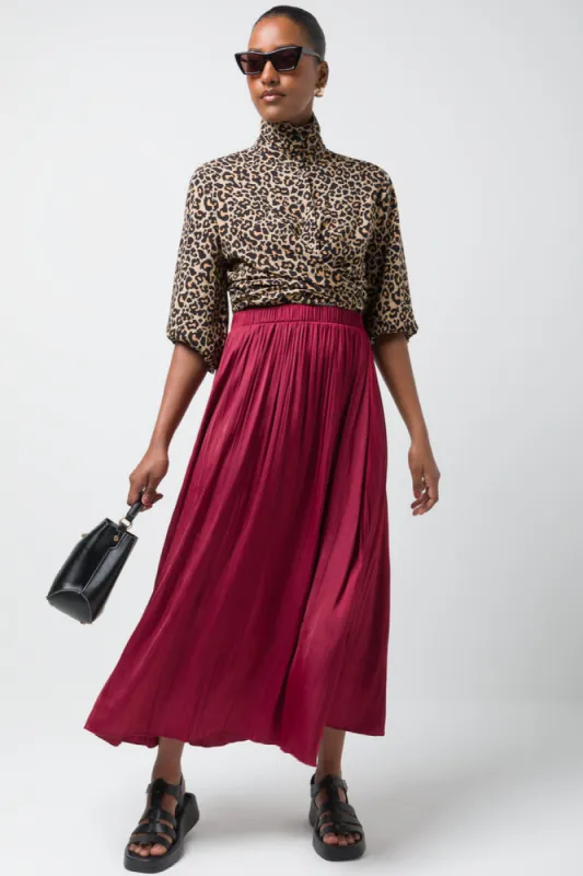 Crinkled Satin Flared Skirt Burgundy sold by Ackermas