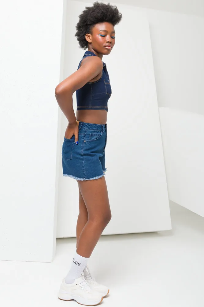 Raw Edge Denim Shorts Blue sold by Ackermas product image thumbnail 3