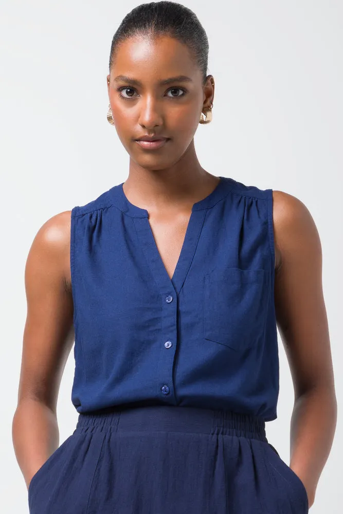 Sleeveless Shirt Linen Navy sold by Ackermas