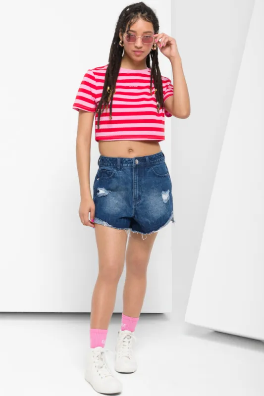 Ripped Denim Shorts Mid Blue sold by Ackermas