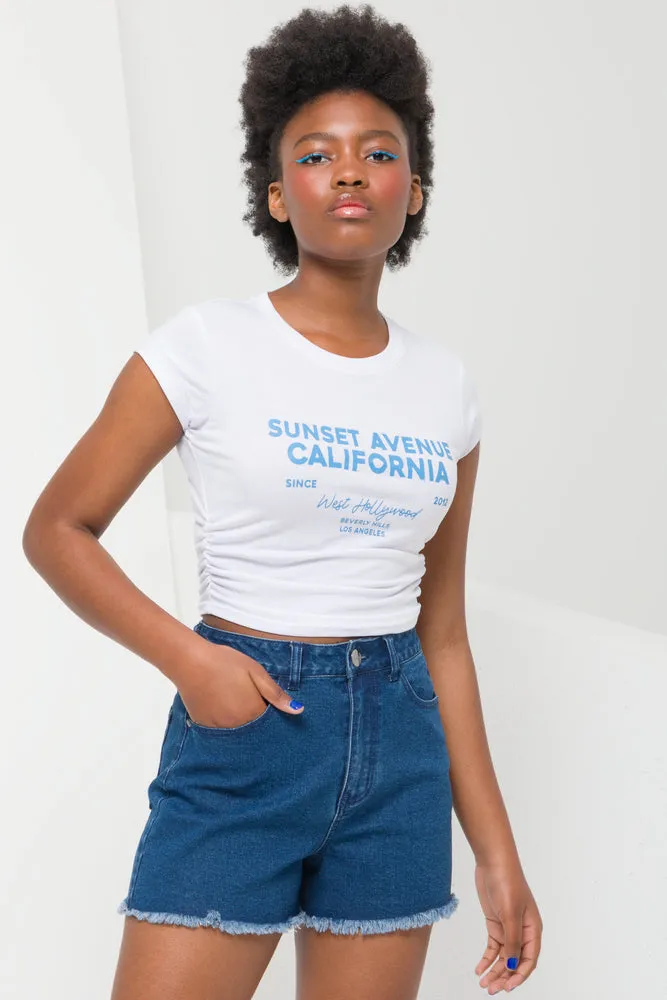 Cropped Top With Side Ruching White sold by Ackermas