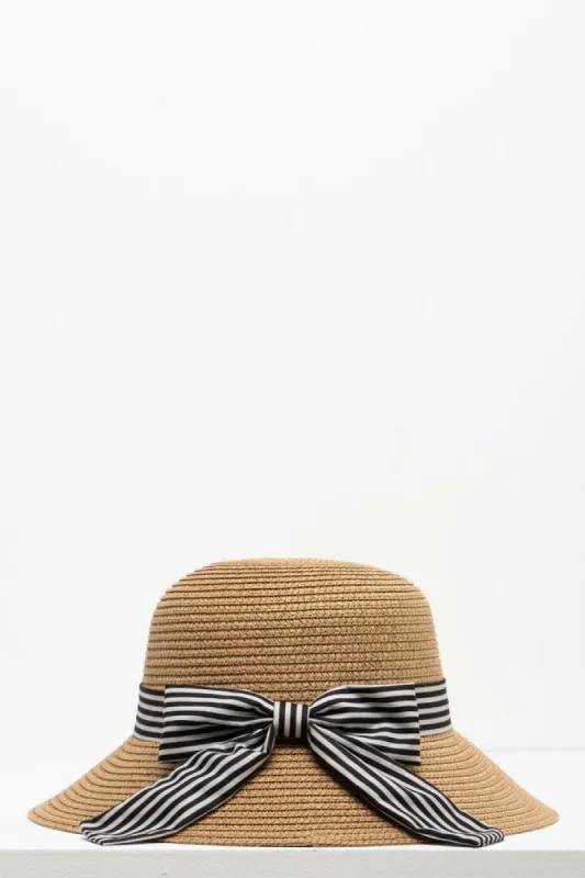 Black And Stone Ribbon Straw Bucket Natural sold by Ackermas