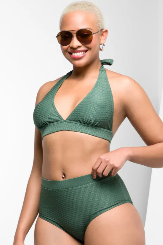 Textured High Waisted Brief Bikini Bottom Green sold by Ackermas