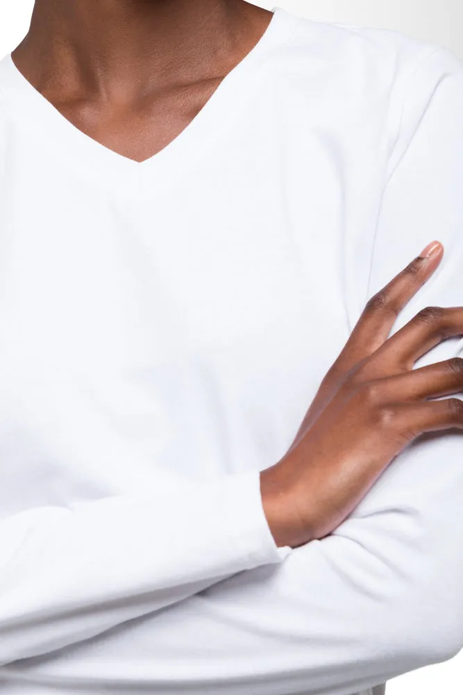 Long Sleeve V-Neck T-Shirt White sold by Ackermas product image thumbnail 4