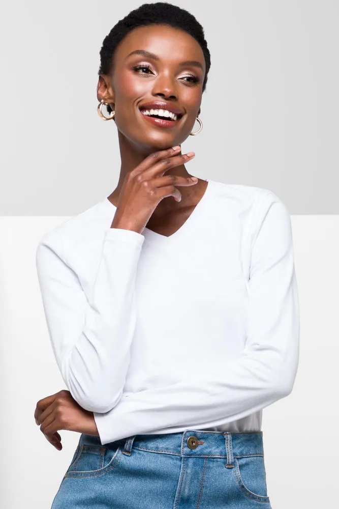 Long Sleeve V-Neck T-Shirt White sold by Ackermas