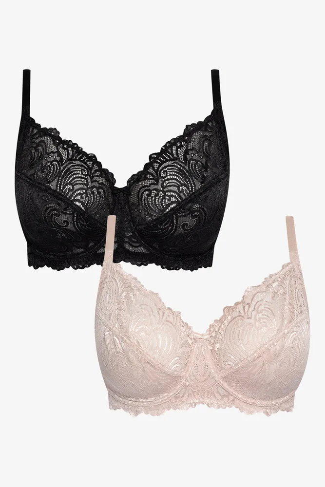 Plus Size 2 Pack Lace Non Padded Underwire Bras Black & Natural sold by Ackermas
