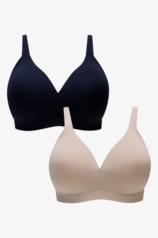 Plus Size 2 Pack Padded Wire Free Bras Navy & Natural sold by Ackermas