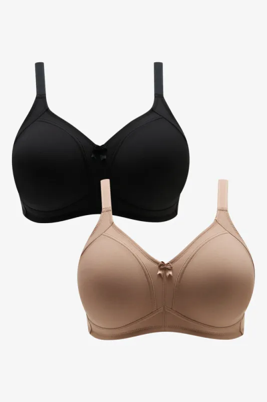 Plus Size 2 Pack Non Padded Wire Free Bras Black & Natural sold by Ackermas