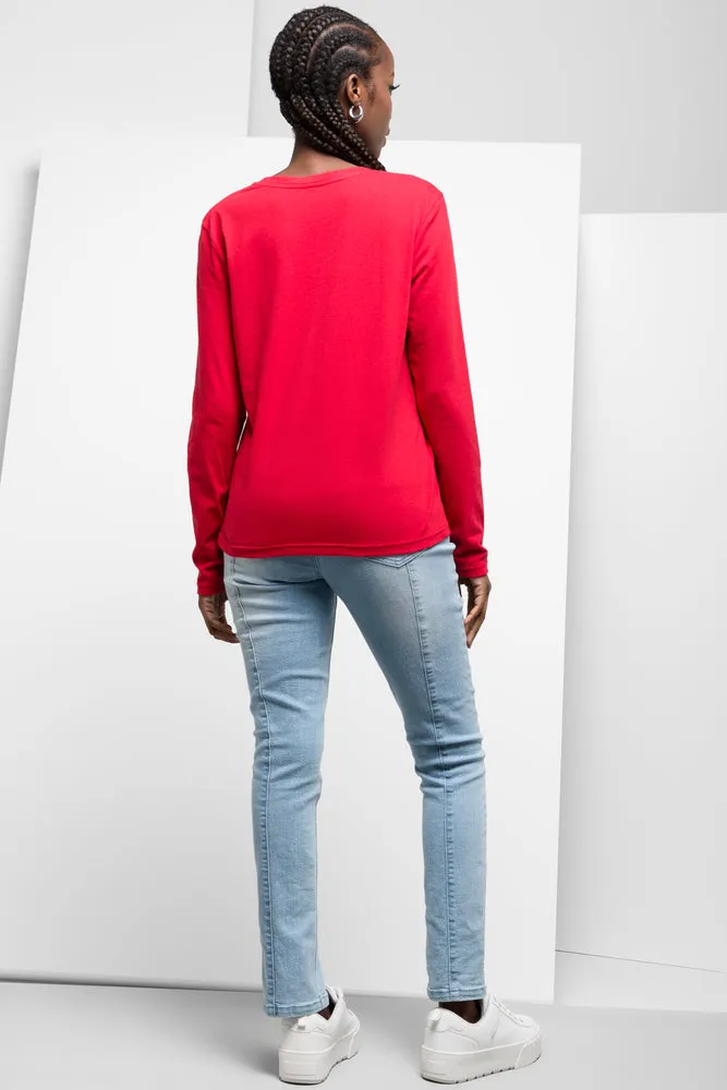 Long Sleeve V-Neck T-Shirt Red sold by Ackermas product image thumbnail 3