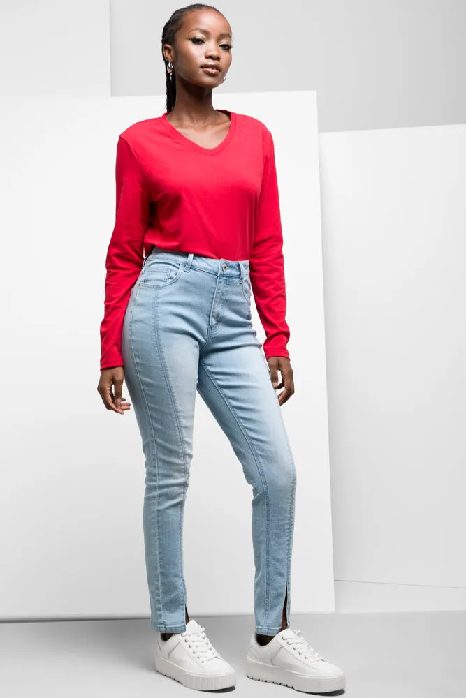 Long Sleeve V-Neck T-Shirt Red sold by Ackermas product image thumbnail 2