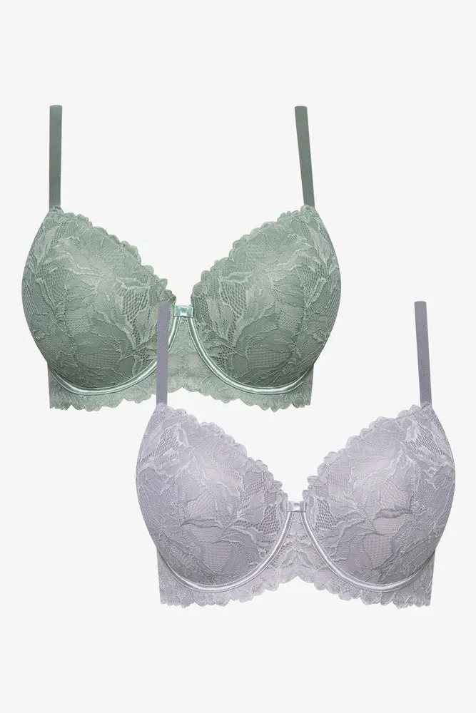 Plus Size 2 Pack Lace Balconette Bras Green & Grey sold by Ackermas