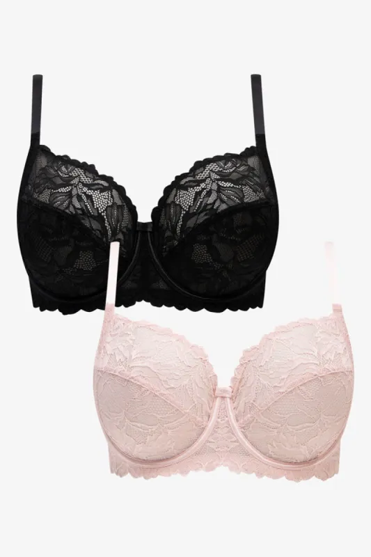 Plus Size 2 Pack Lace Non Padded Underwire Bras Black & Pink sold by Ackermas