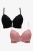 Plus Size 2 Pack Lace Balconette Bras Black & Pink sold by Ackermas