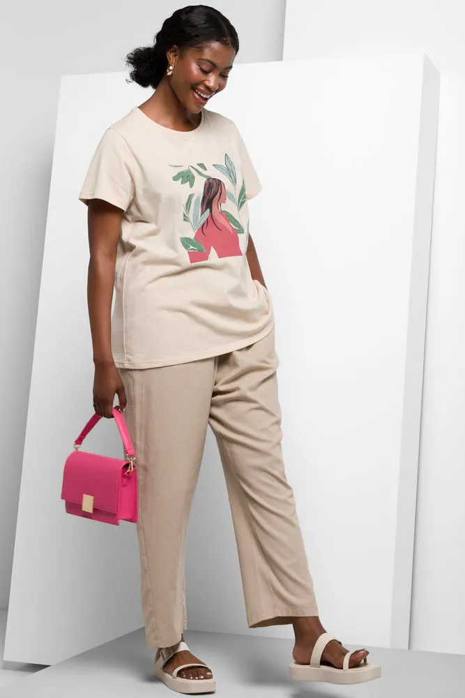 Crew Neck Short Sleeve T-Shirt Natural sold by Ackermas product image thumbnail 2