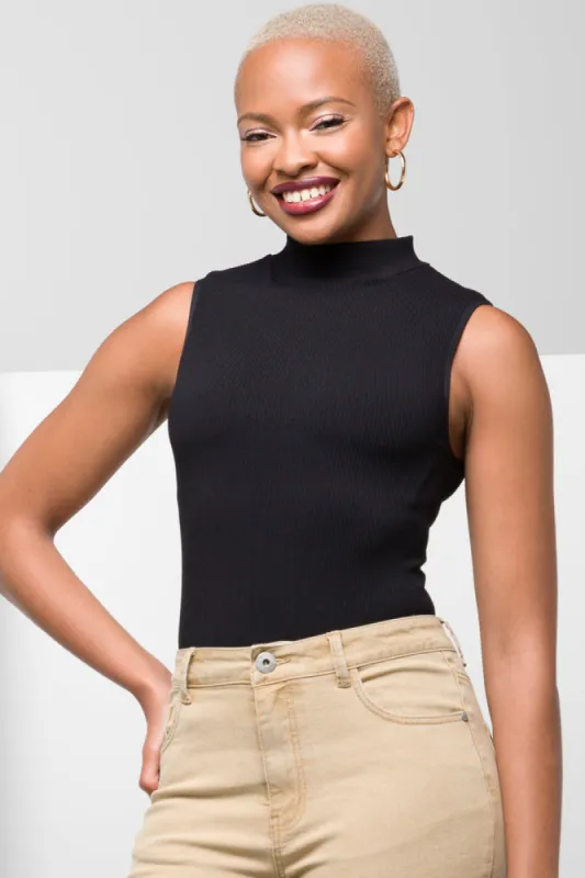 Rib Mock Neck Bodysuit Black sold by Ackermas