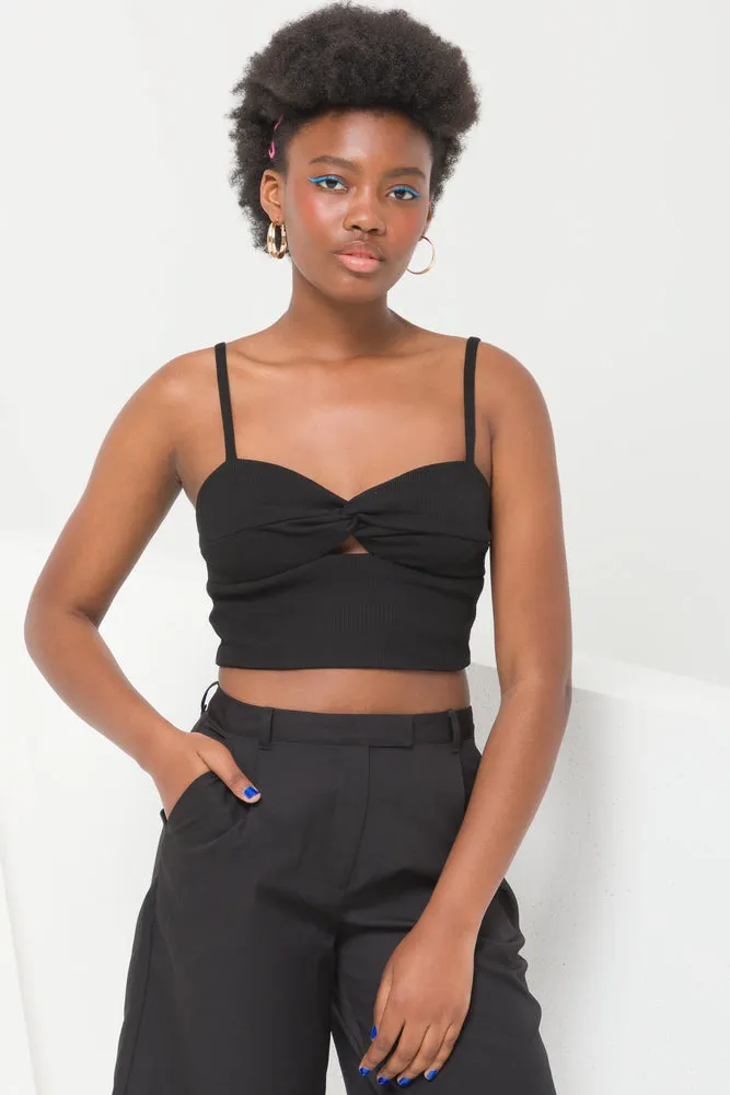 Rib Knot Crop Vest Black sold by Ackermas
