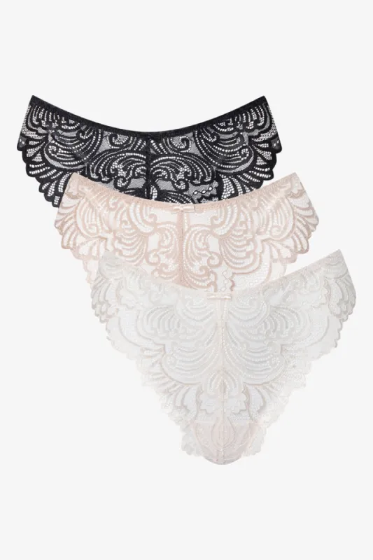 3 Pack Lace Thongs Black, Natural & White sold by Ackermas