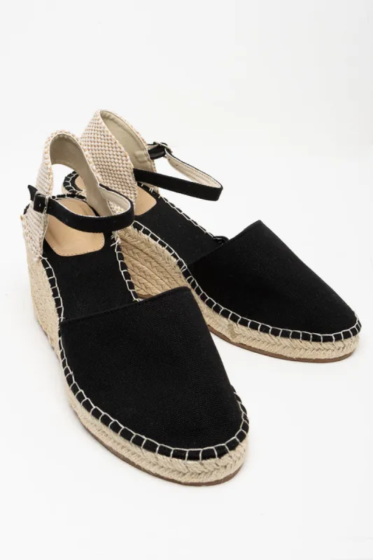 Ankle Strap Espadrille Wedge Black sold by Ackermas