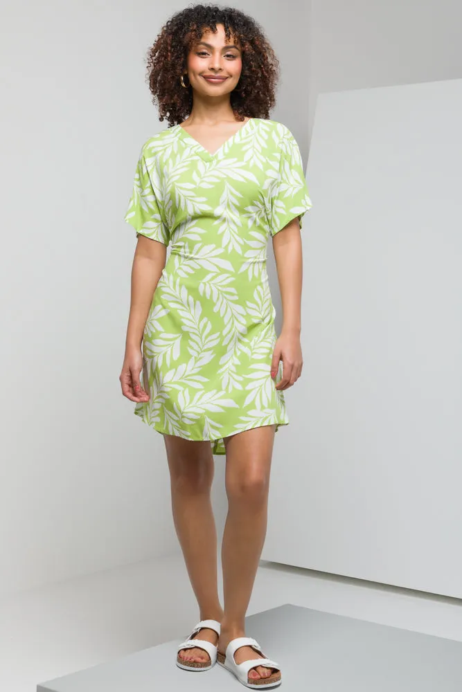 V-Neck Belted Shift Dress Green sold by Ackermas