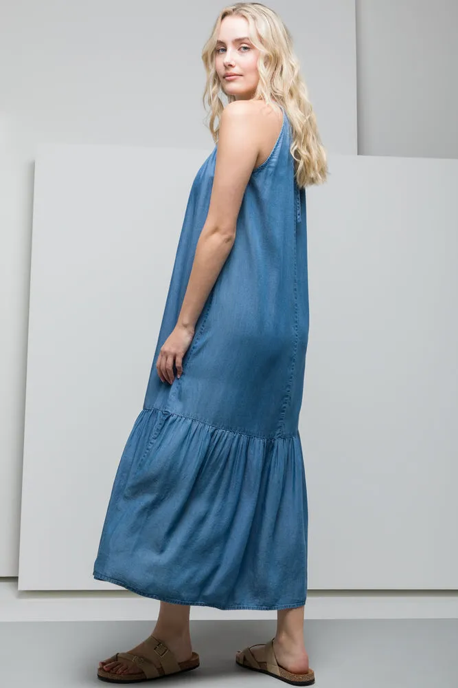 Tiered Halter Neck Denim Dress Blue sold by Ackermas product image thumbnail 2