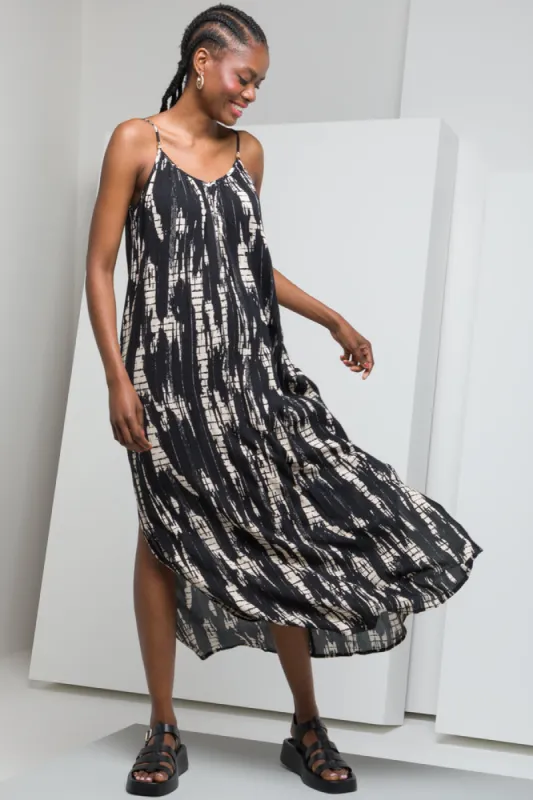 Crinkle Border Print Maxi Dress Black sold by Ackermas