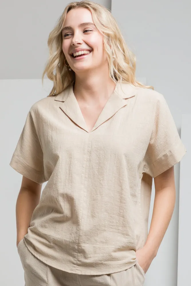 V-Neck Short Sleeve Top Natural sold by Ackermas