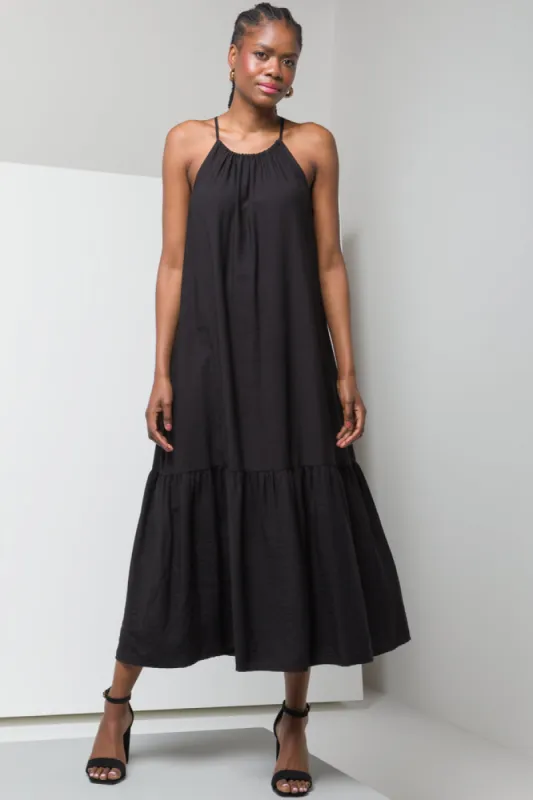Halter Neck Tiered Maxi Dress Black sold by Ackermas