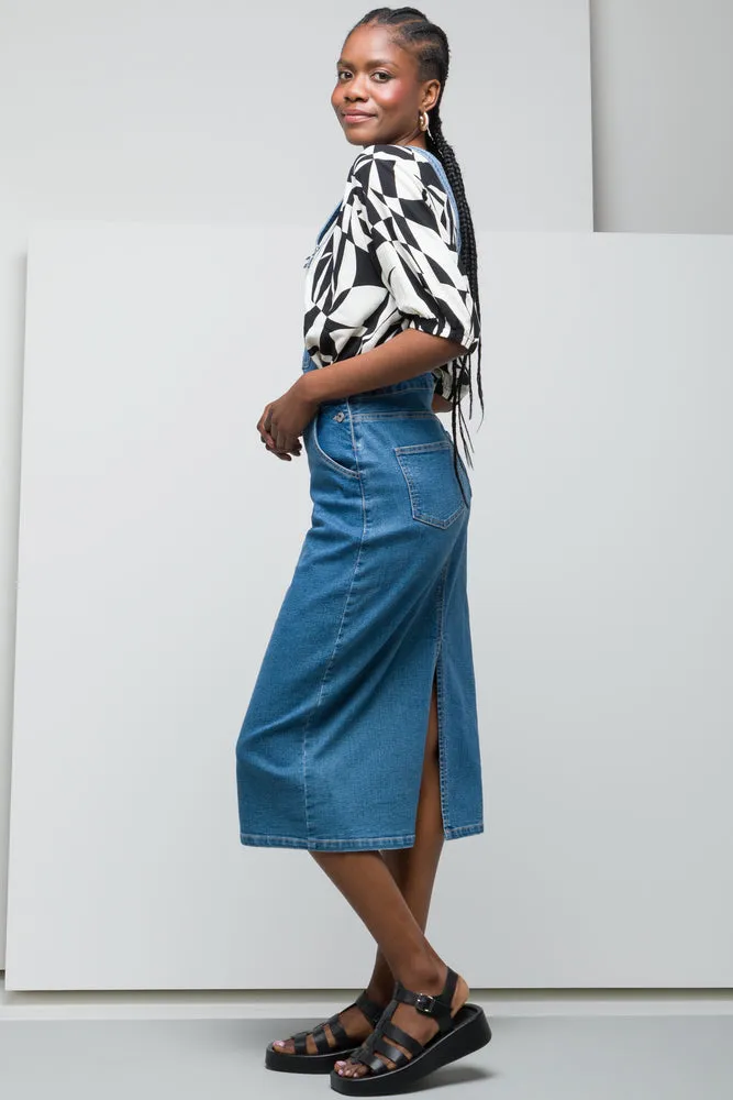 Denim Dungaree Dress Mid Blue sold by Ackermas product image thumbnail 2