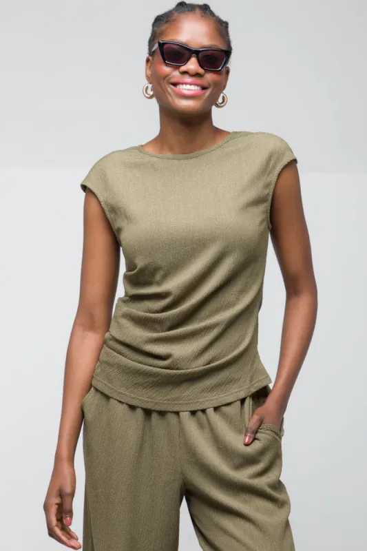Textured Ruched Top Green sold by Ackermas