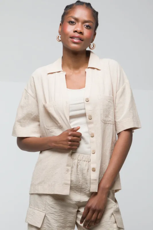 Linen Look Sslv Shirt Pockets Taupe sold by Ackermas