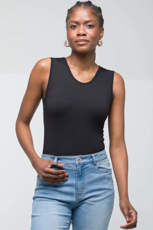 Rib Seamless Sleeveless Bodysuit Black sold by Ackermas
