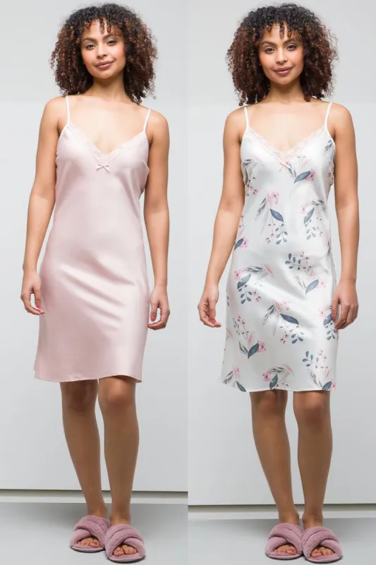 2Pk Floral Satin Chemise Pink sold by Ackermas