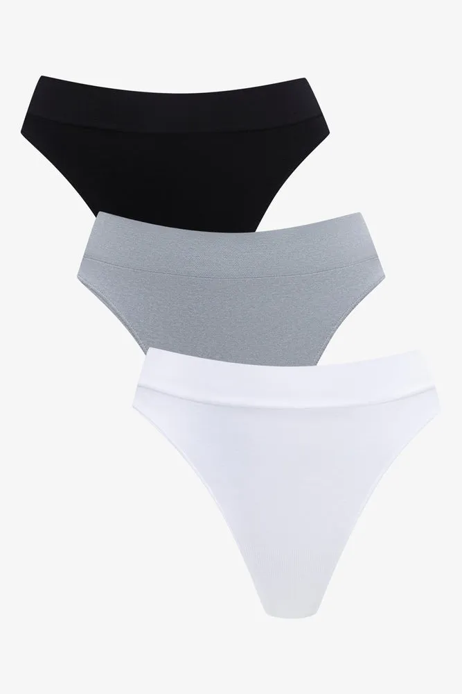 3 Pack Seam-Free Thong Panties Black, Grey, White sold by Ackermas product image thumbnail 2